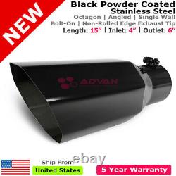 Truck Angled Octagon Black 15 inch Bolt-On Exhaust Tip 4 In 6 Out Universal