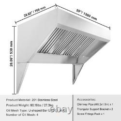 Uimoso Commercial Exhaust Hood 5FT Food Truck Hood Exhaust 201 Stainless Steel