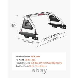 Universal Adjustable Truck Bed Roll Bar with LED Brake Light, Stainless Steel