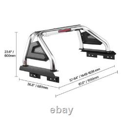 Universal Adjustable Truck Bed Roll Bar with LED Brake Light, Stainless Steel