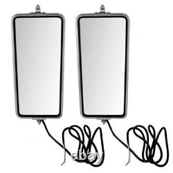 Universal West Coast Truck Pair of Stainless Steel Side Mirror Head Heater Light