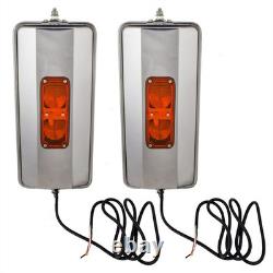 Universal West Coast Truck Pair of Stainless Steel Side Mirror Head Heater Light