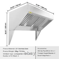 VEVOR Commercial Exhaust Hood 6FT Food Truck Hood Exhaust 201 Stainless Steel