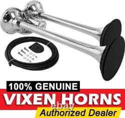 VIXEN HORNS TRAIN AIR HORN 2 STAINLESS STEEL TRUMPETS WithCOVERS FOR TRUCK/CAR