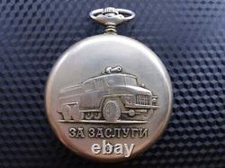 Vintage Pocket Watch Molniya Mechanical FireTruck Merit USSR Soviet Russian