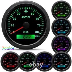 Waterproof 85mm Speedometer 80MPH GPS 7 Color LED, Stainless Steel, Truck/Boat