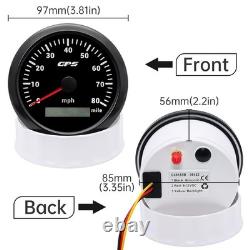 Waterproof 85mm Speedometer 80MPH GPS 7 Color LED, Stainless Steel, Truck/Boat